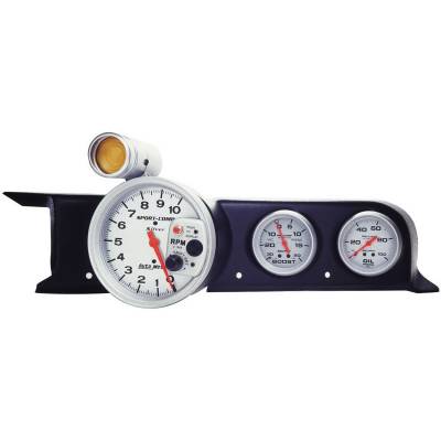 Gauge Mounting Solutions - Foxbody Gauge Mounts - Autometer - Autometer 5" Tach and Two 2-5/8" Gauges on Dash Top for 87-93 Mustang