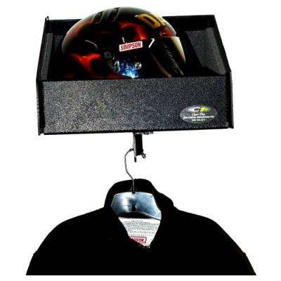Trailer Accessories - Trailer Organization - Clear 1 Racing Products - Helmet Shelf with Race Suit Hanging Hook